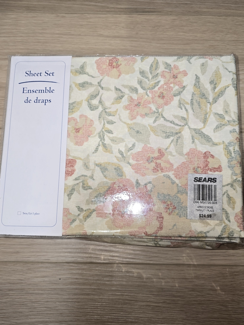 Vintage NIP Sears Apricot Rose Twin Sheet Set Floral Peach Green Deadstock